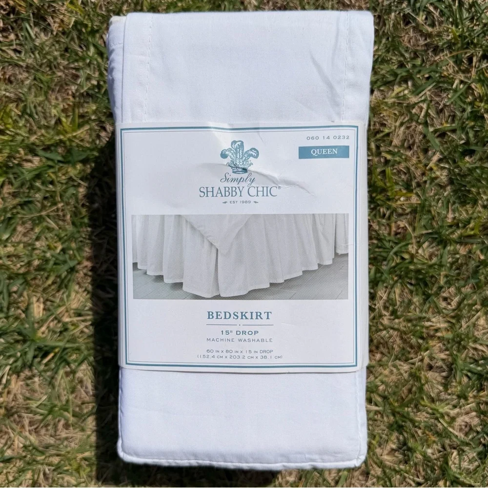 Simply Shabby Chic White Queen Bedskirt Cottagecore Dust Ruffle 15” Drop NIP